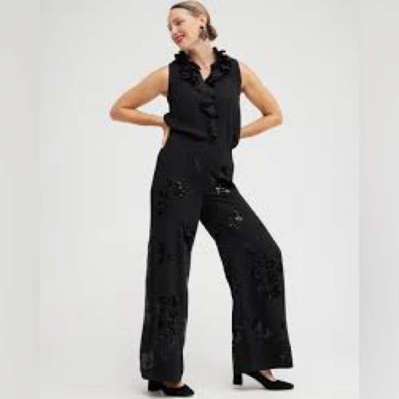 CHICO’S Floral Sequin Wide Leg PANTS - Picture 2 of 7